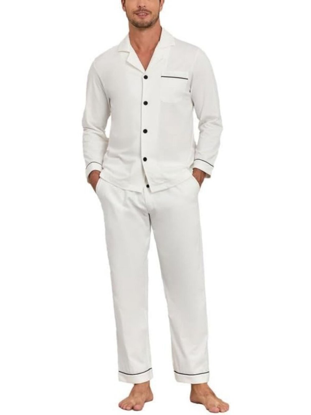 Cozy 100% Cotton Men's Pajama Set | Long Sleeve Top & Pants | Soft Loungewear